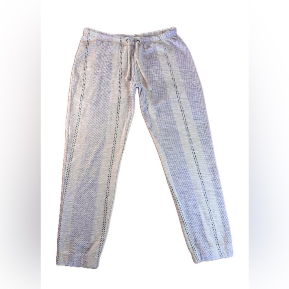 Ocean Drive Women’s French Terry Lounge Pants Striped Blue Taper Leg Size Large